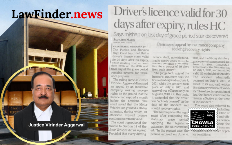 Punjab and Haryana High Court Upholds Tribunal Decision, Affirms Statutory Grace Period for Expired Driving Licences