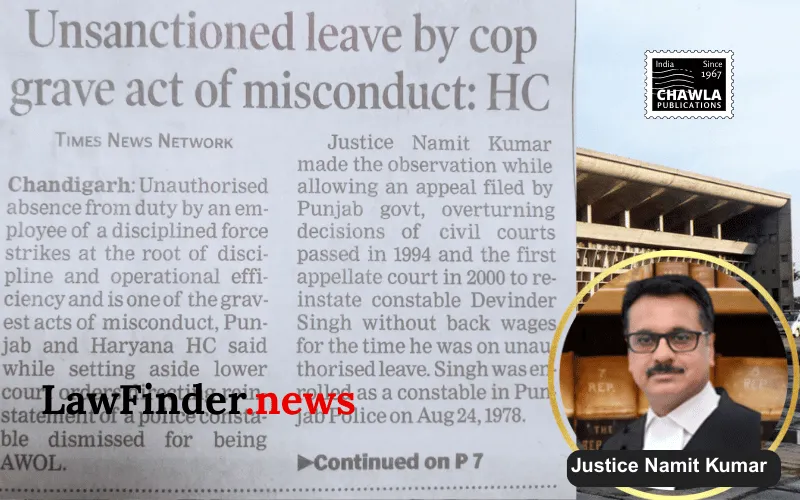 Punjab and Haryana High Court Upholds Dismissal of Police Constable for Unauthorized Absence